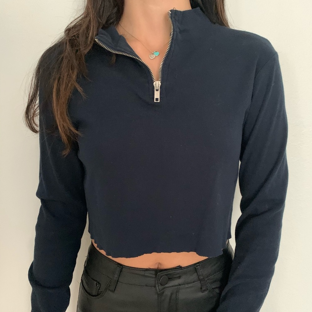 brandy melville navy half zip long sleeve top - Picture 5 of 7